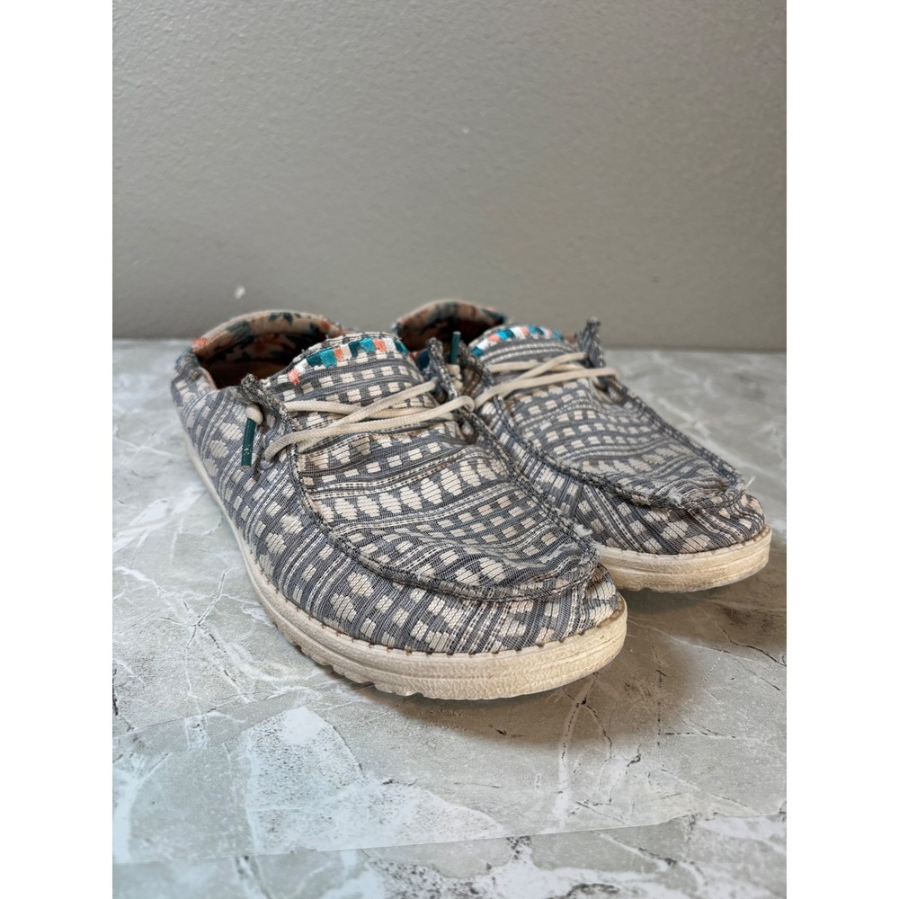 Hey Dude‎ Wendy Boho Embroidery Gray Pattern Slip On Loafer Casual Shoes 8